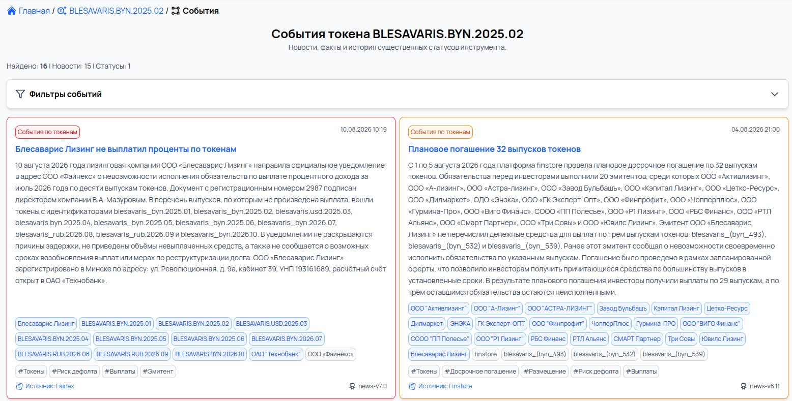 Лента статусов инструментов
